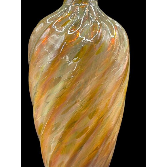 Vintage Hand Blown Glass Amber Swirled Ribbed Drop Ornament - Picture 4 of 5